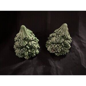 Vintage Glazed Ceramic Christmas Tree Salt and Pepper Shakers